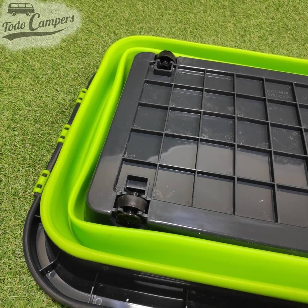 Caja plegable con tapa y ruedas 30 litros verde 6/7