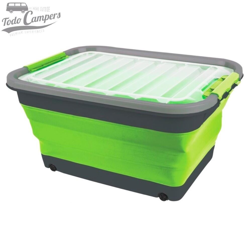 Caja plegable con tapa y ruedas 30 litros verde 7/7