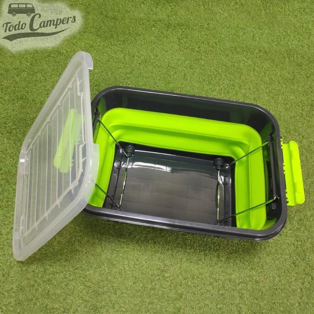 Caja plegable con tapa y ruedas 30 litros verde 5/7