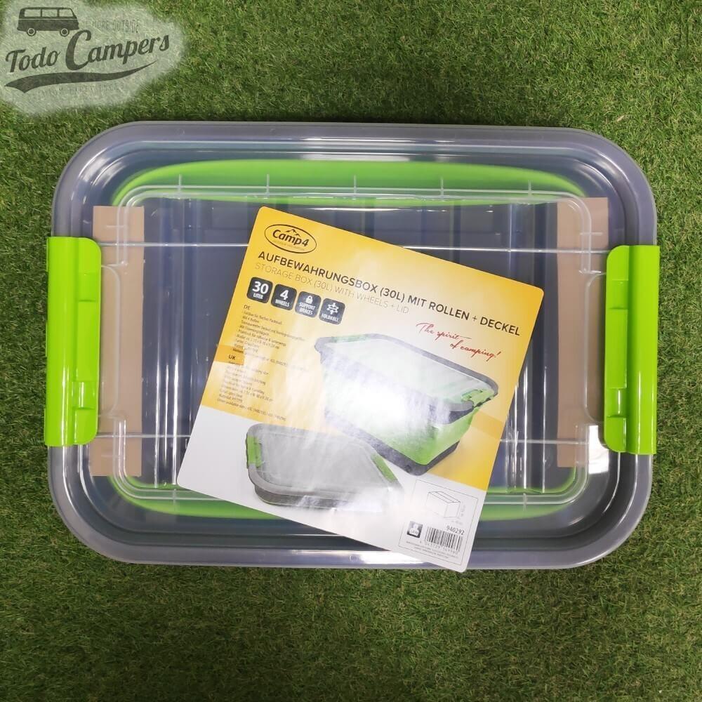 Caja plegable con tapa y ruedas 30 litros verde 4/7