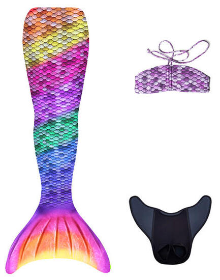 Set Queue de Sirène RAINBOW (queue + monopalme + haut de bikini) TAILLE XS 8+