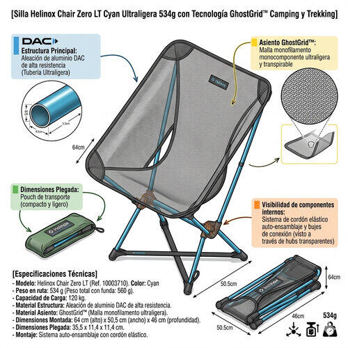 Silla Plegable Camping Trekking Helinox Chair Zero LT Cyan 534g 7/7