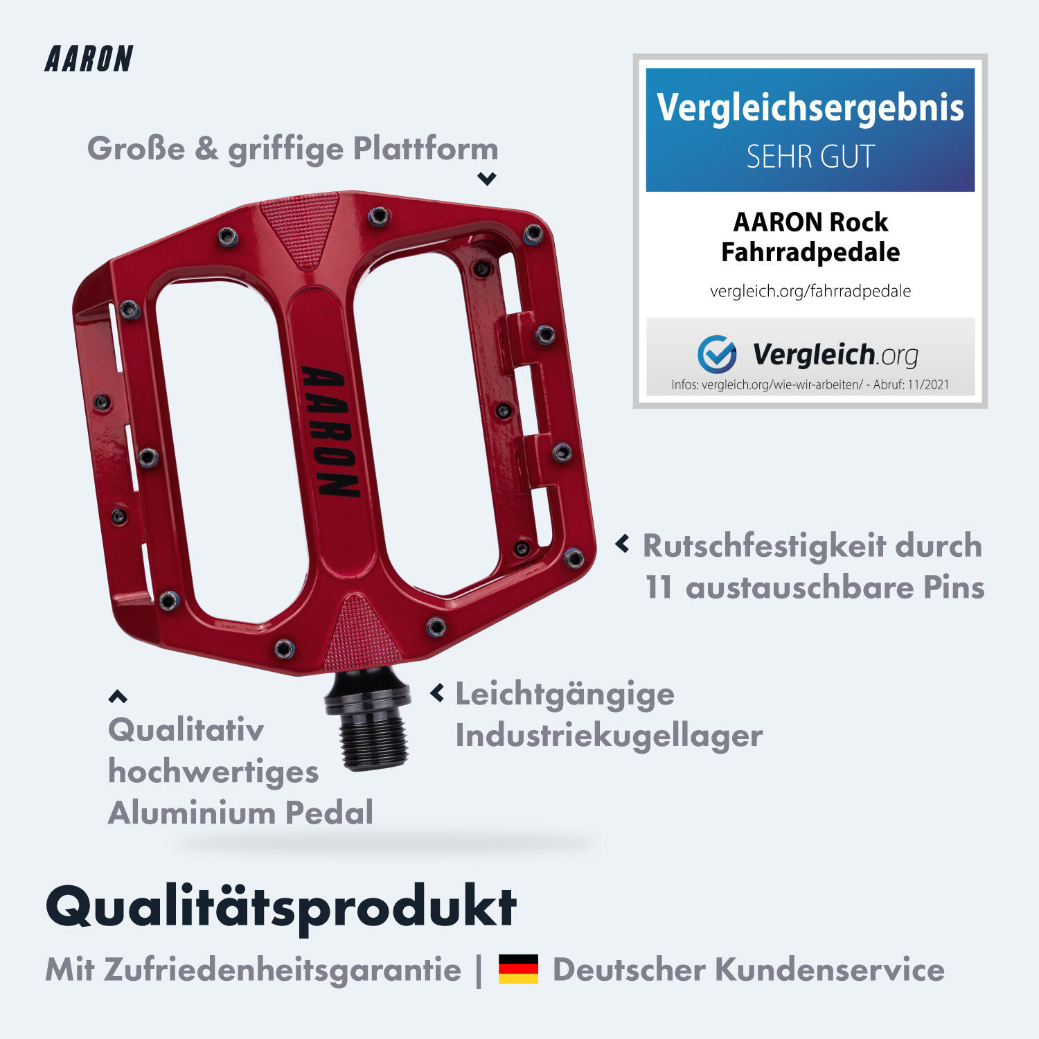 Rock MTB Pedale Aluminium, CroMo-Achse, 11 Pins - Rot 3/7