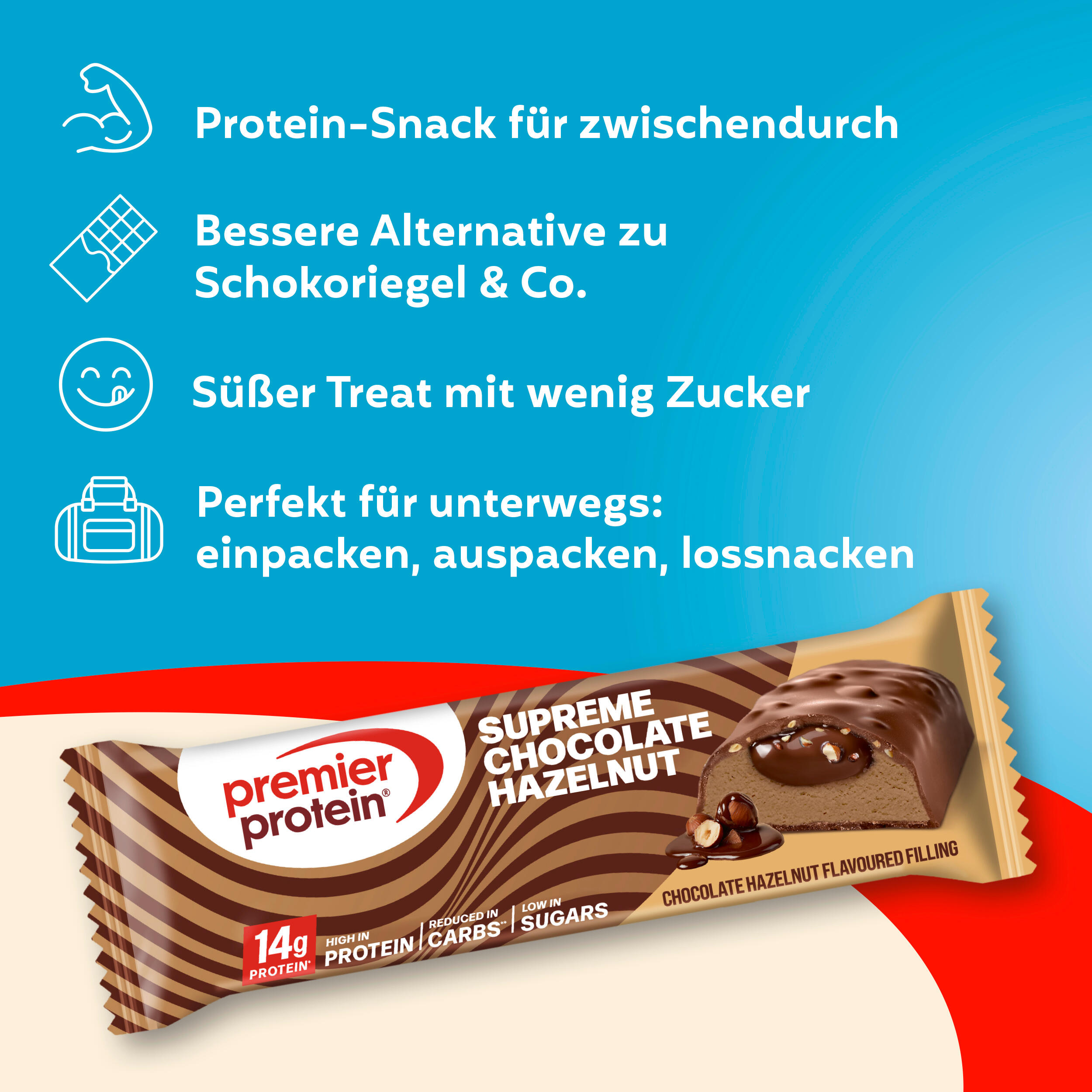 Supreme Bar Chocolate Hazelnut 12x42g Low Sugar palmölfrei 4/5