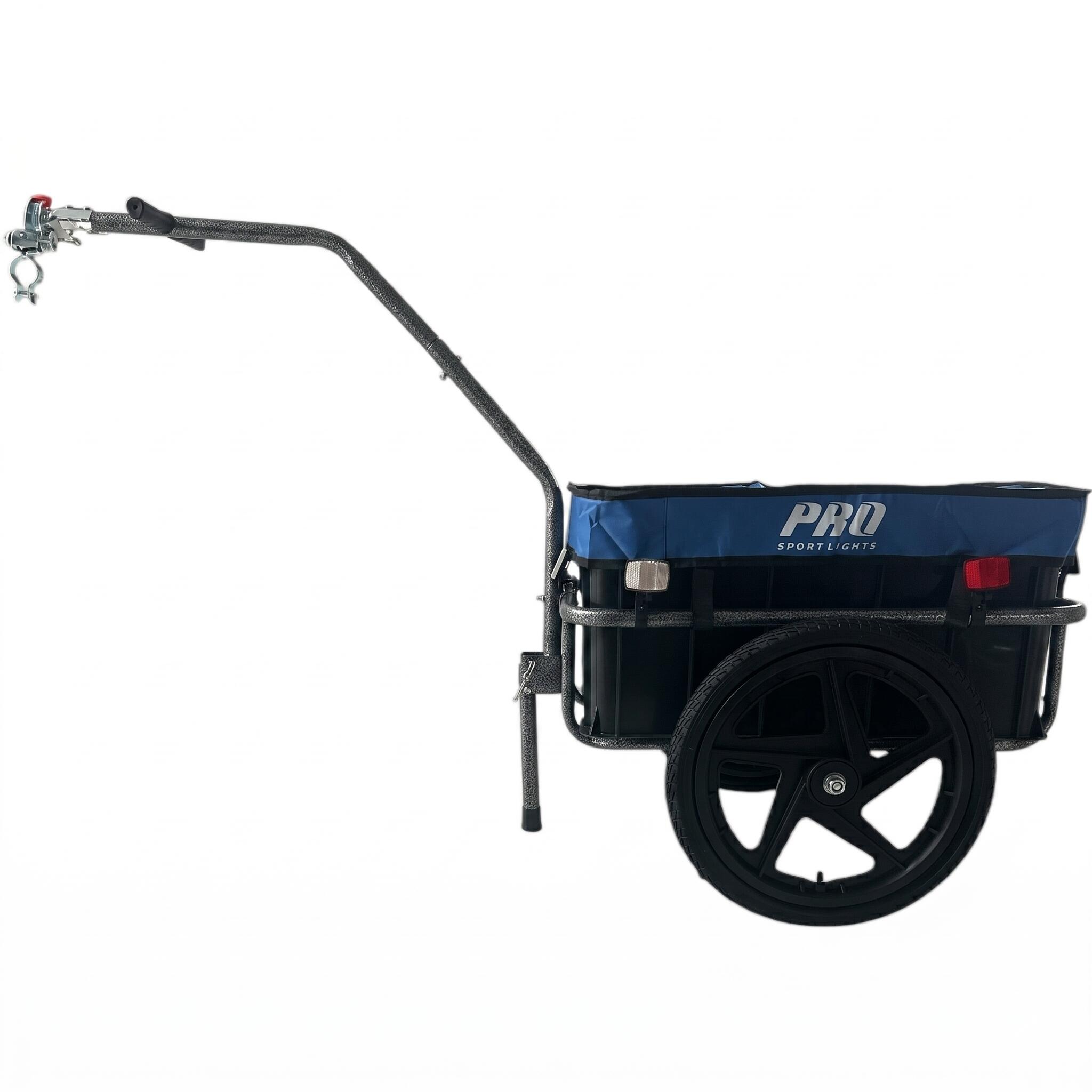 Rimorchio per bicicletta blu, con cassa 70L, catarifrangenti 2/4