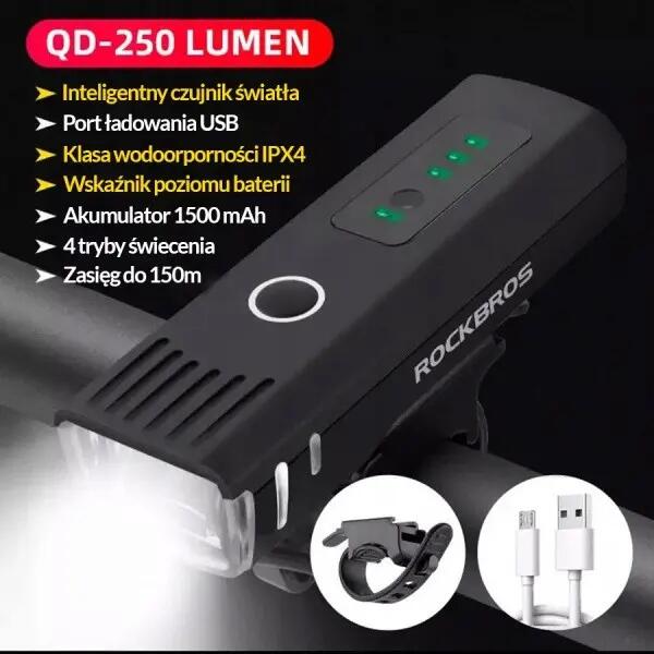 Lampka rowerowa przednia Rockbros QD-250LM LED USB 250LM IPX4 24510001001 3/6