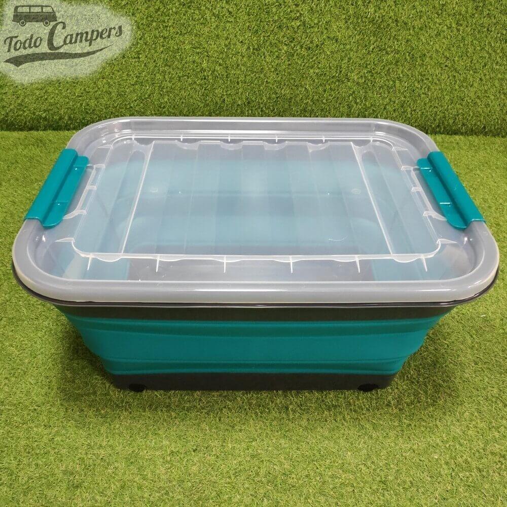 Caja plegable con tapa y ruedas 45 litros azul 2/6