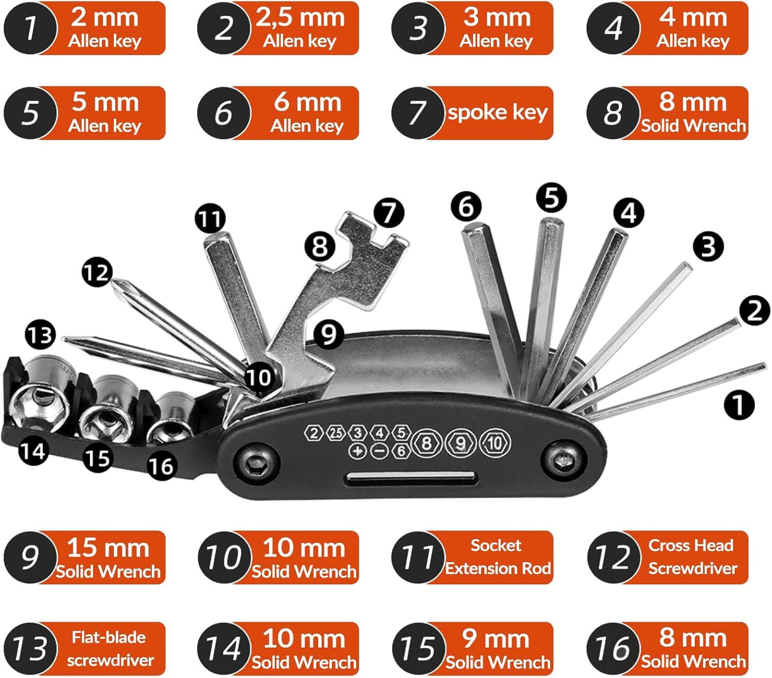 ROCKBROS 16-in-1 Fahrrad-Multitool, funktionales Faltwerkzeug zur Reparatur 3/5