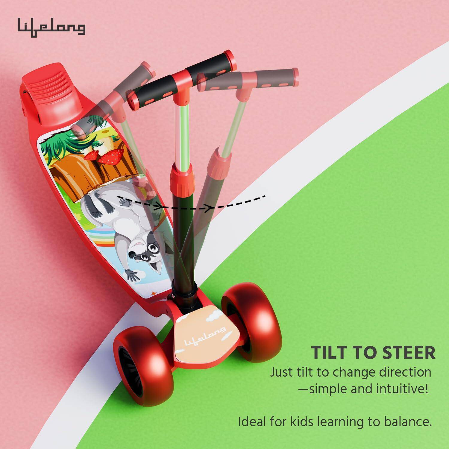 Lifelong Kick Scooter with Adjustable Height - Foldable - Skate for Kids with PVC Wheel - Max User weight-50 kg, Red &amp; Black, 6 Months Manufacturer's Warranty, LLKS02 -  2