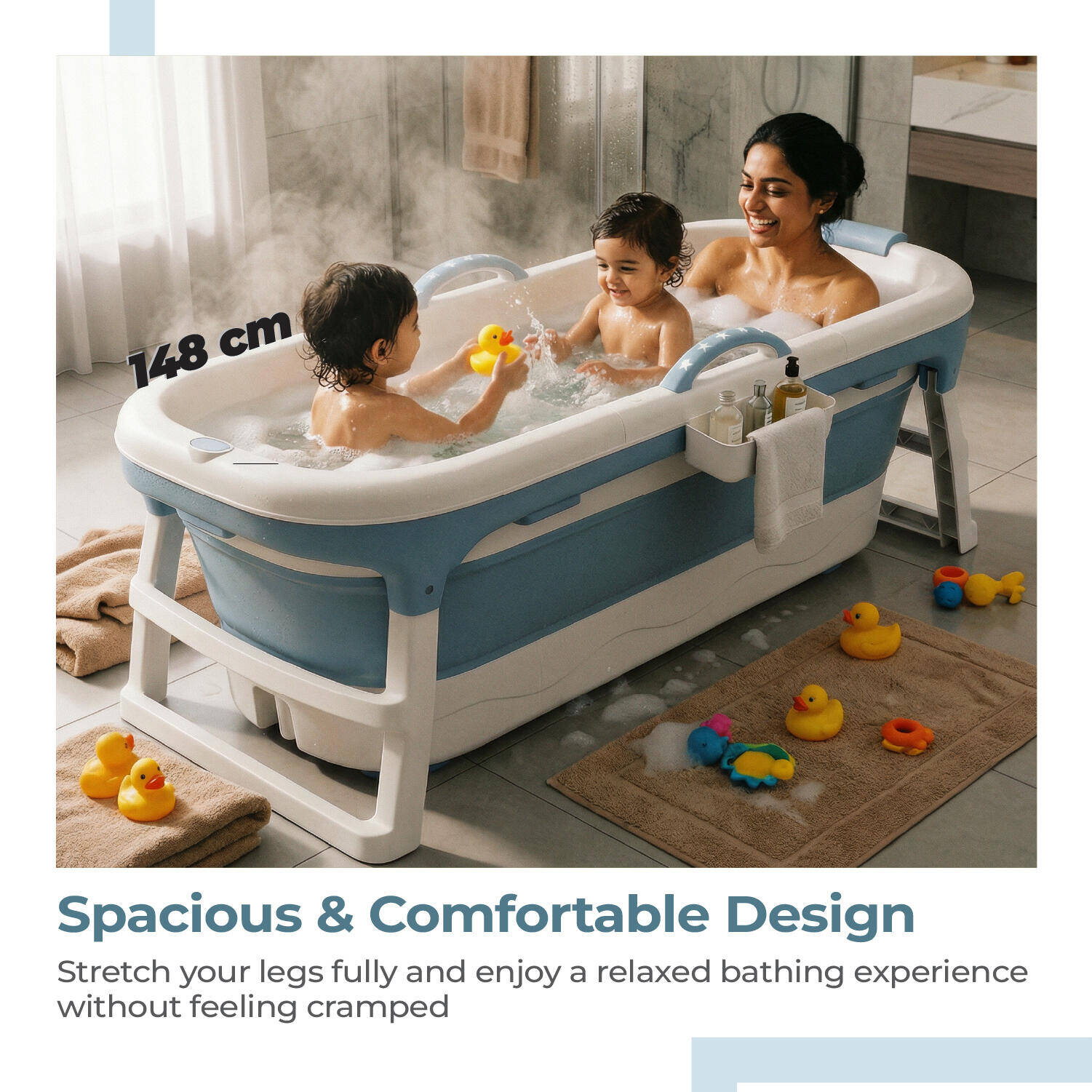 Lifelong Bath Tub for Adults with a soft headrest, massage rollers, and a temperature sensor for safe, comfortable bathing. Durable and easy to drain, it’s ideal for hot or cold water at home. -  3
