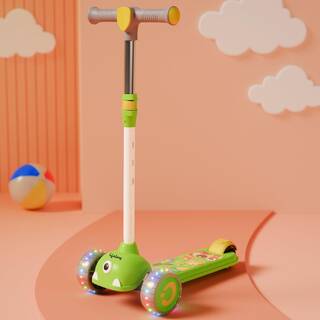 Lifelong Kids Scooter for Boys &amp; Girls| LED PU Wheels | 4-Level Adjustable Height | BIS Certified | 50Kg Capacity | Tilt-to-Turn Steering, Heavy, PPCP Body, Aluminum Handle, Green &amp; Yellow