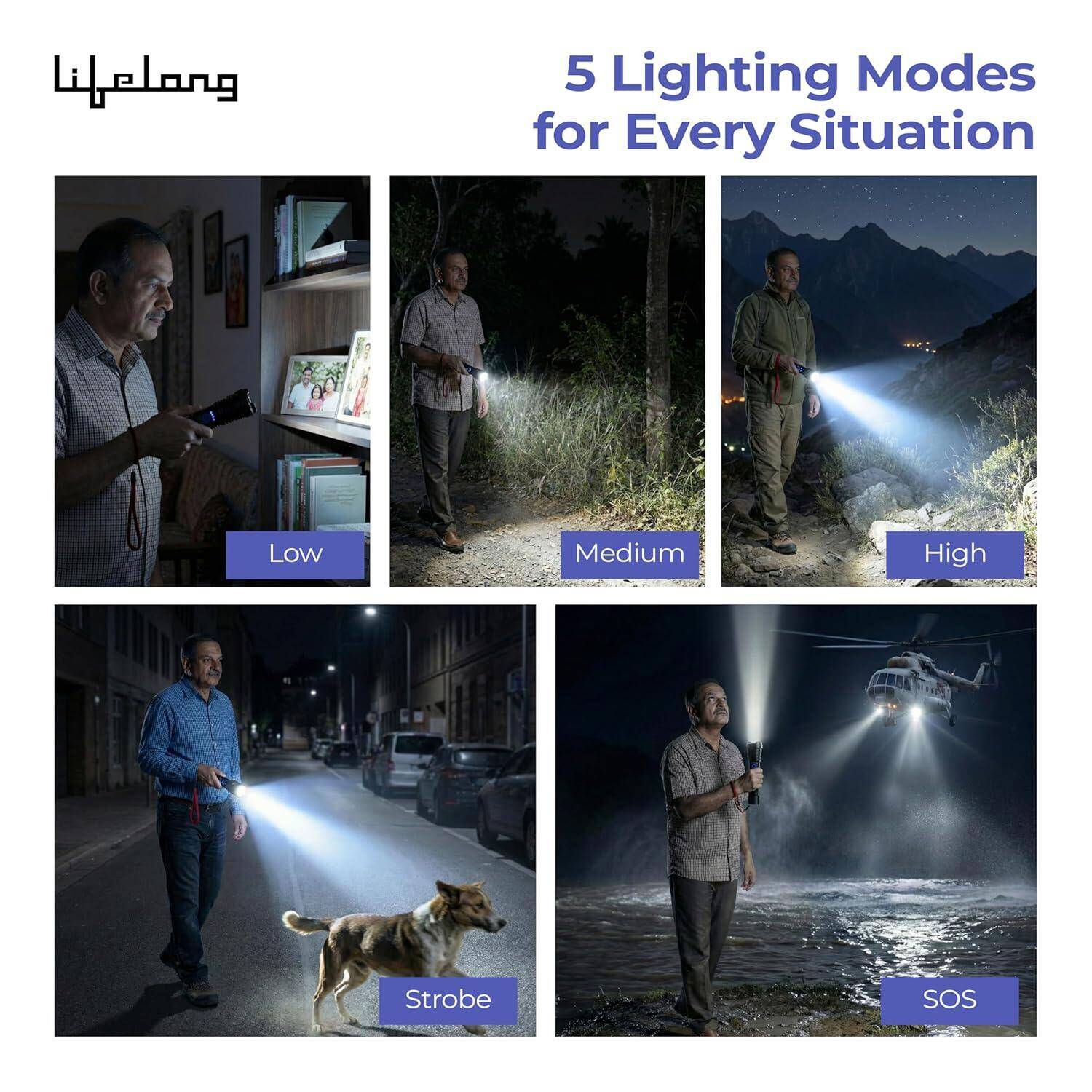 Portable Compact Handheld Flashlight: Lightweight, easy-to-carry LED flashlight that fits in a pocket, backpack, car, toolbox or handbag, perfect for men, women and elderly.
Multi-Mode LED Torch for Home & Travel: Versatile torch light with multiple lighting modes for reading, night walks, indoor use, travel, office, shop and warehouse applications. -  4