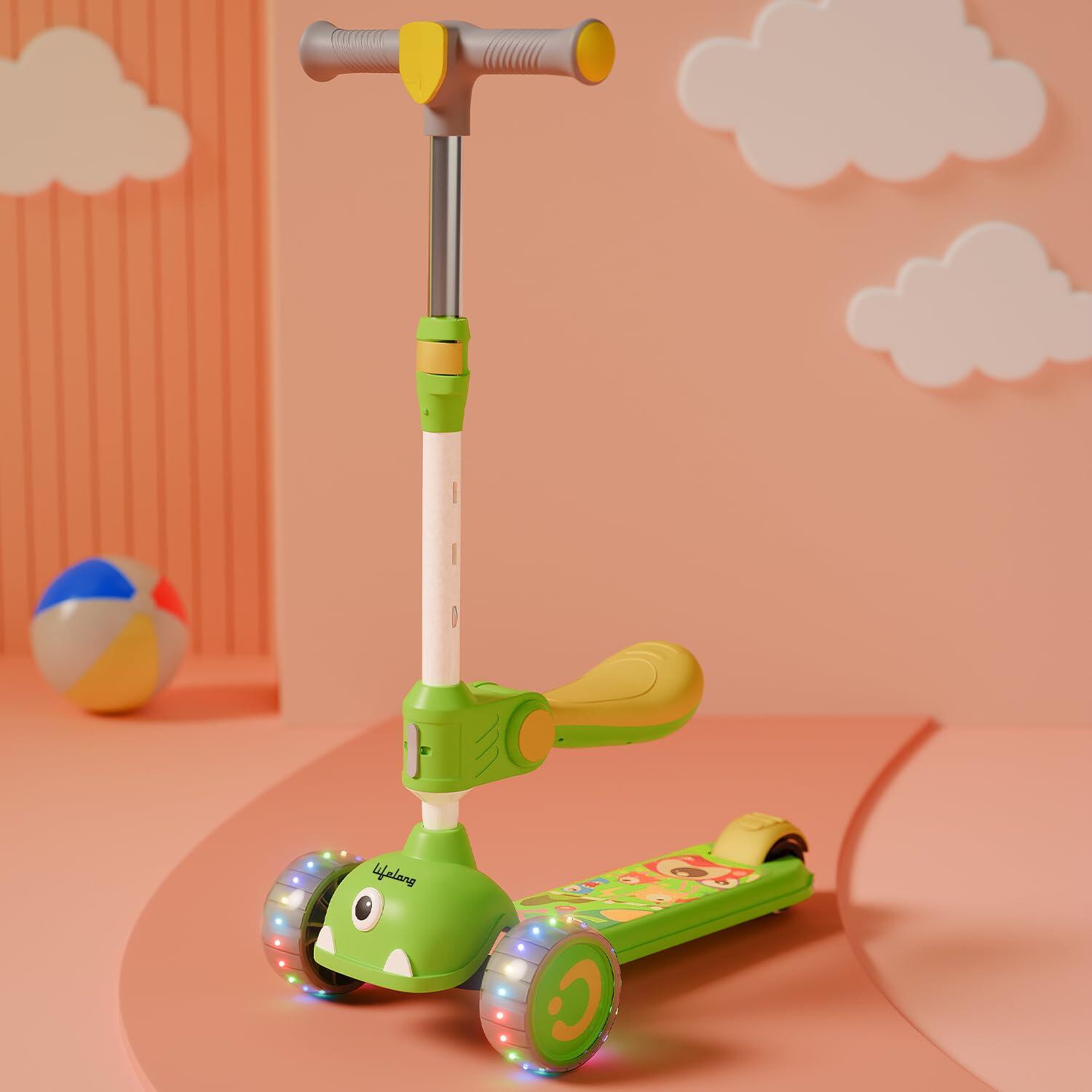 Lifelong Kids Scooter for Boys &amp; Girls | Foldable Seat | LED PU Wheels | 4-Level Adjustable Height | BIS Certified | 50Kg Capacity | PPCP Body, Nylon Base, Aluminum Handle (Green &amp; Yellow)-image-13