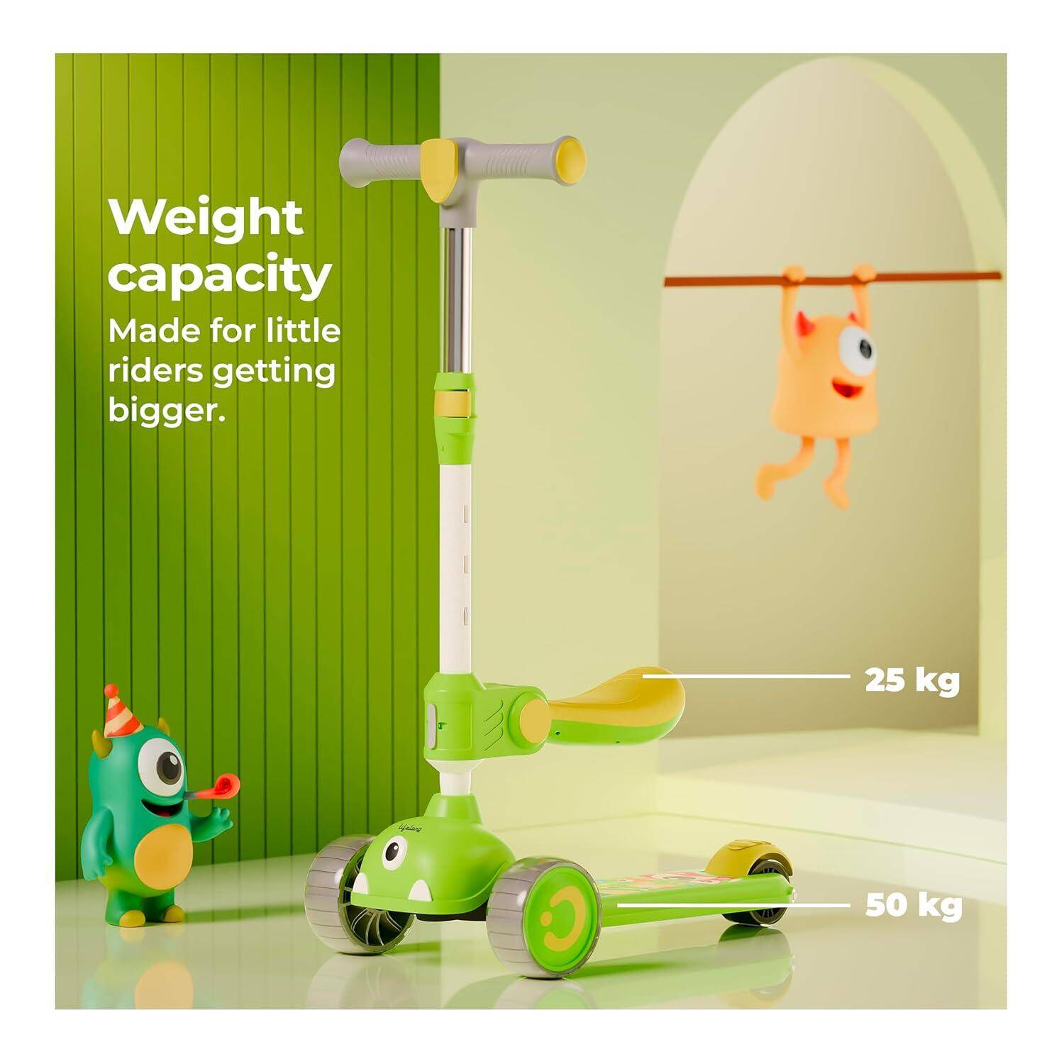 Lifelong Kids Scooter for Boys &amp; Girls | Foldable Seat | LED PU Wheels | 4-Level Adjustable Height | BIS Certified | 50Kg Capacity | PPCP Body, Nylon Base, Aluminum Handle (Green &amp; Yellow) -  4