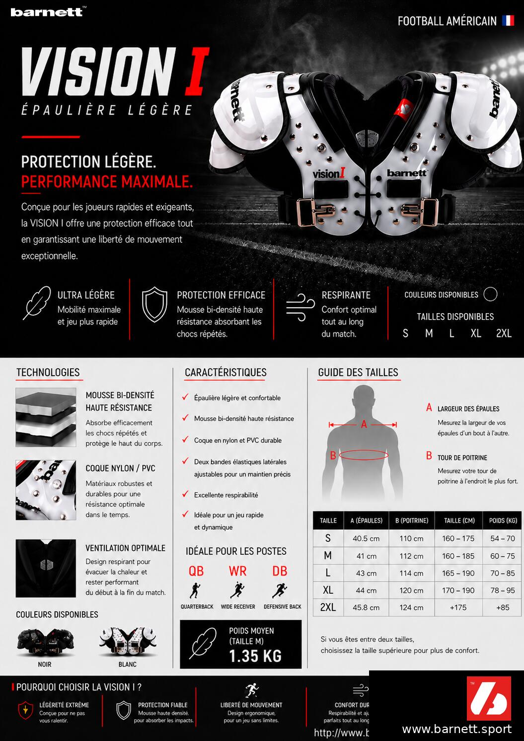 VISION I lichte American football-schoudervulling, zwart 7/7