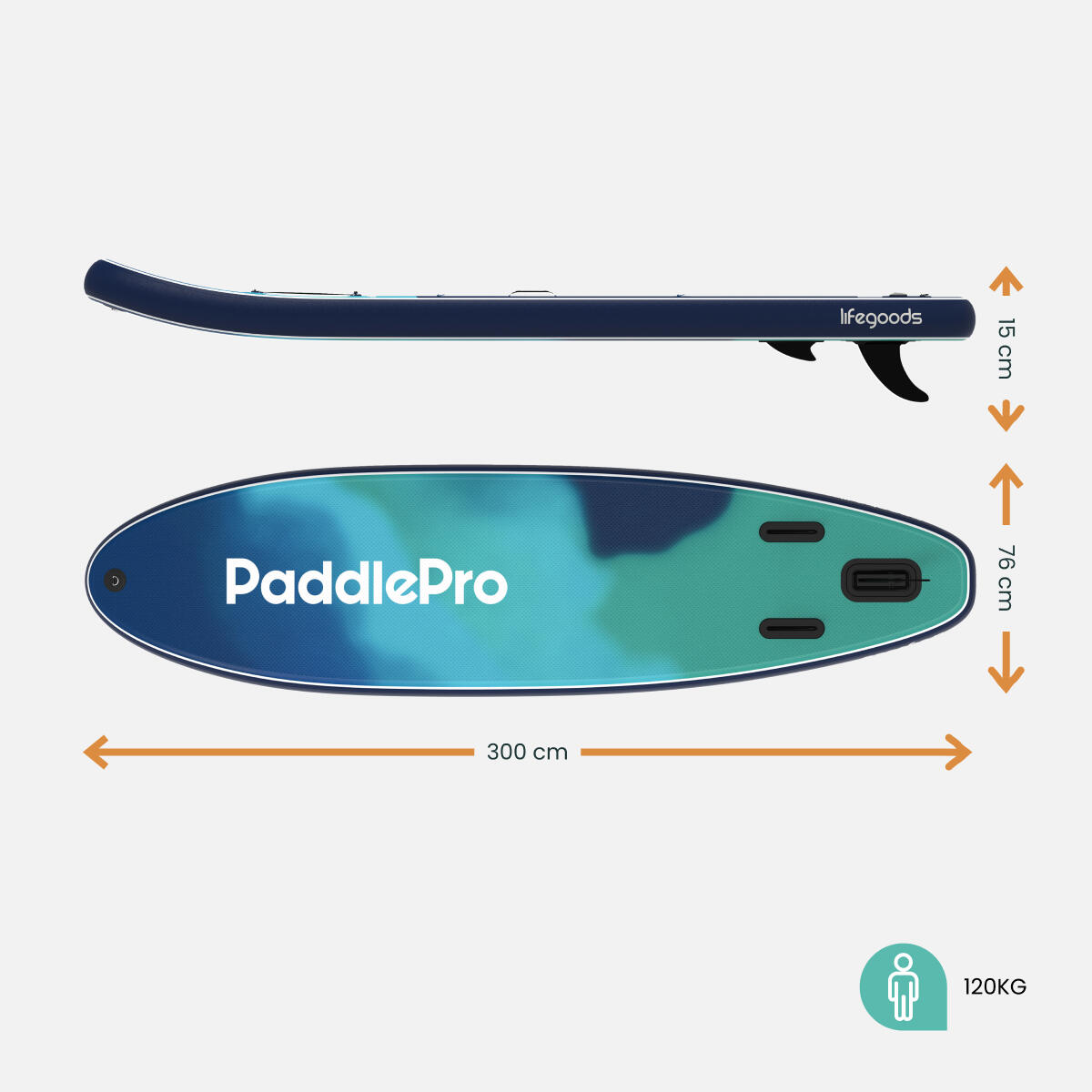 SUP Board Allround Compact - met zitje - 300cm - max 100kg - beginners - Blauw 2/7