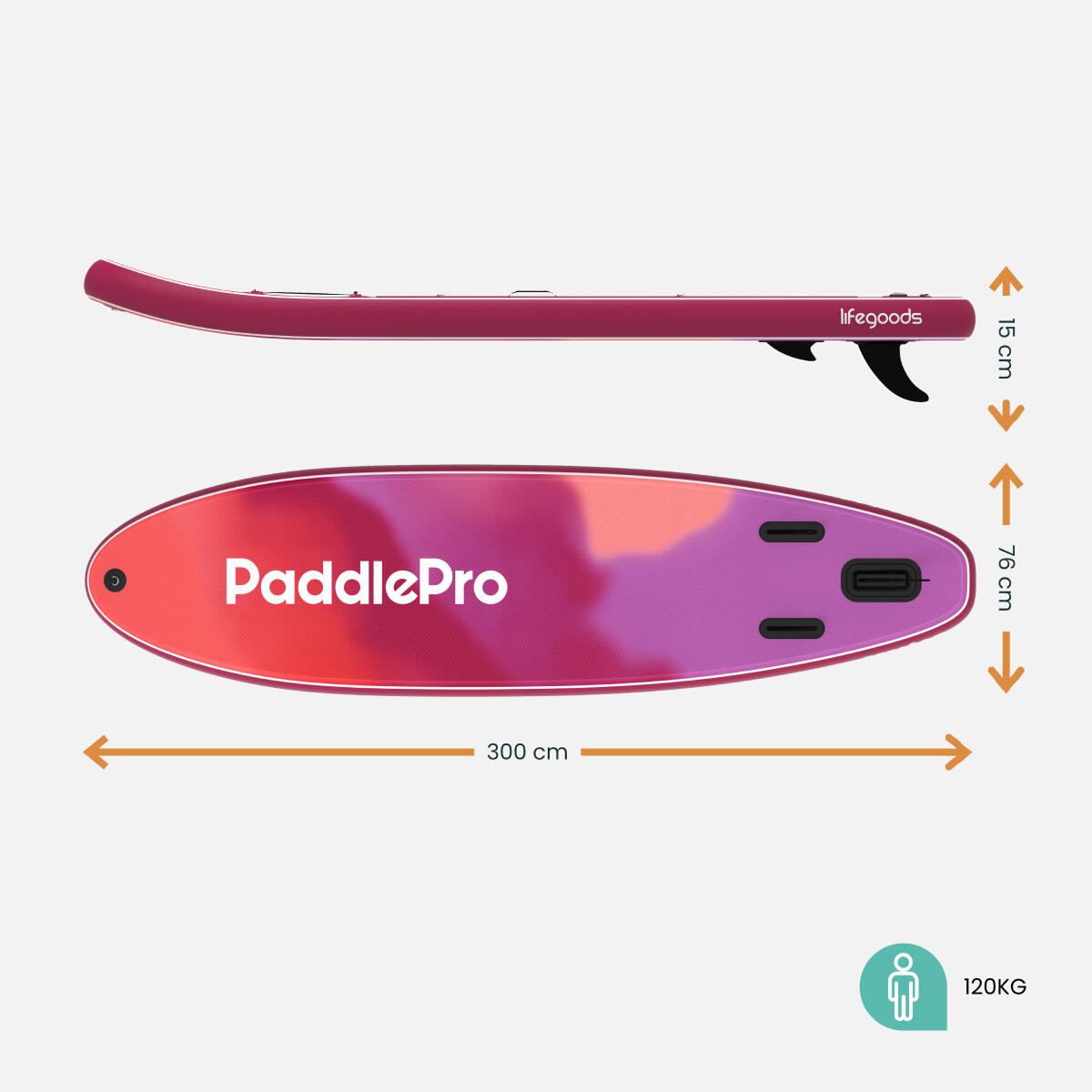 SUP Board Allround Compact - met zitje - 300cm - max 100kg - beginners - Rood 2/7