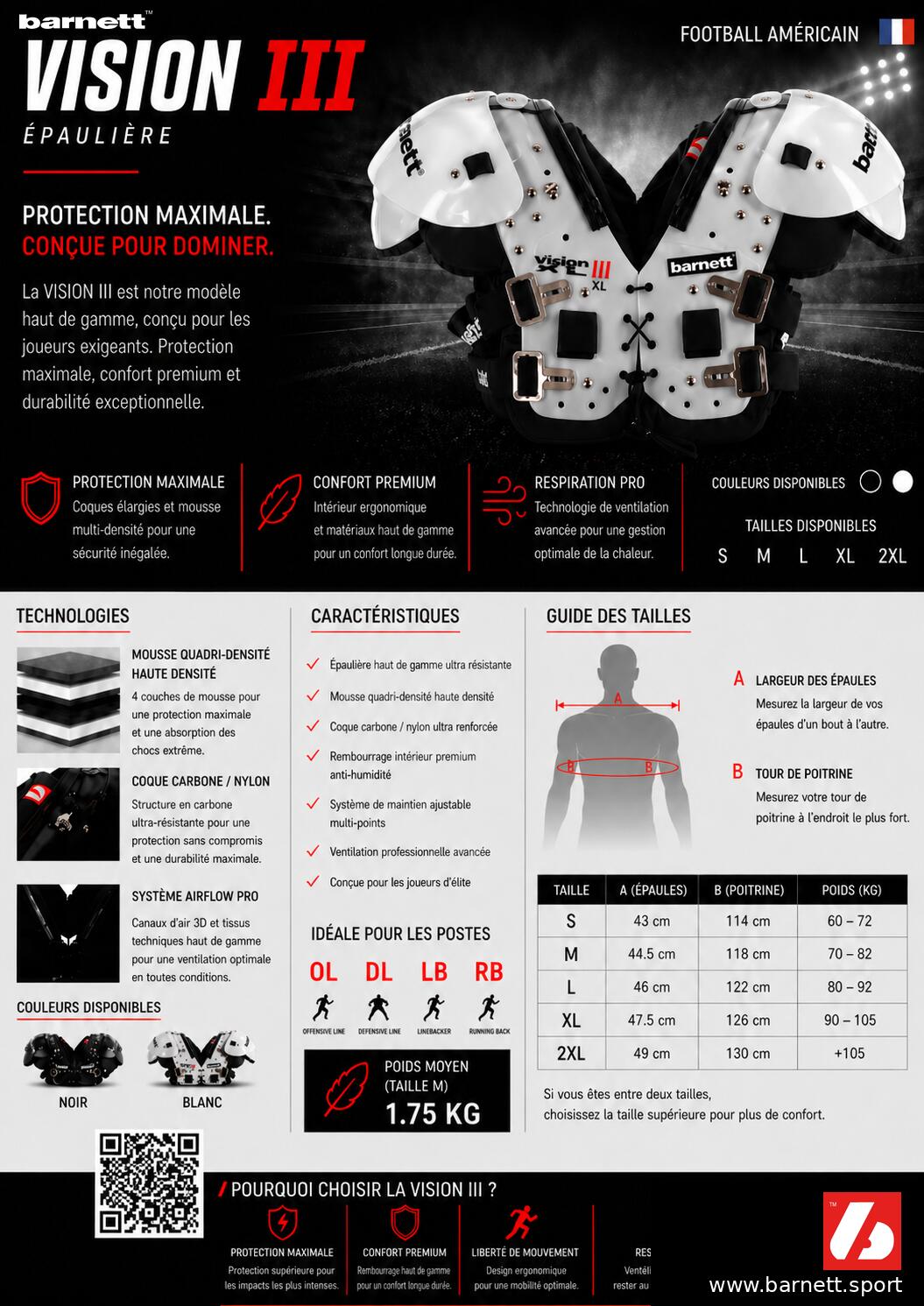Spallina leggera VISION III per football americano, nera 7/7