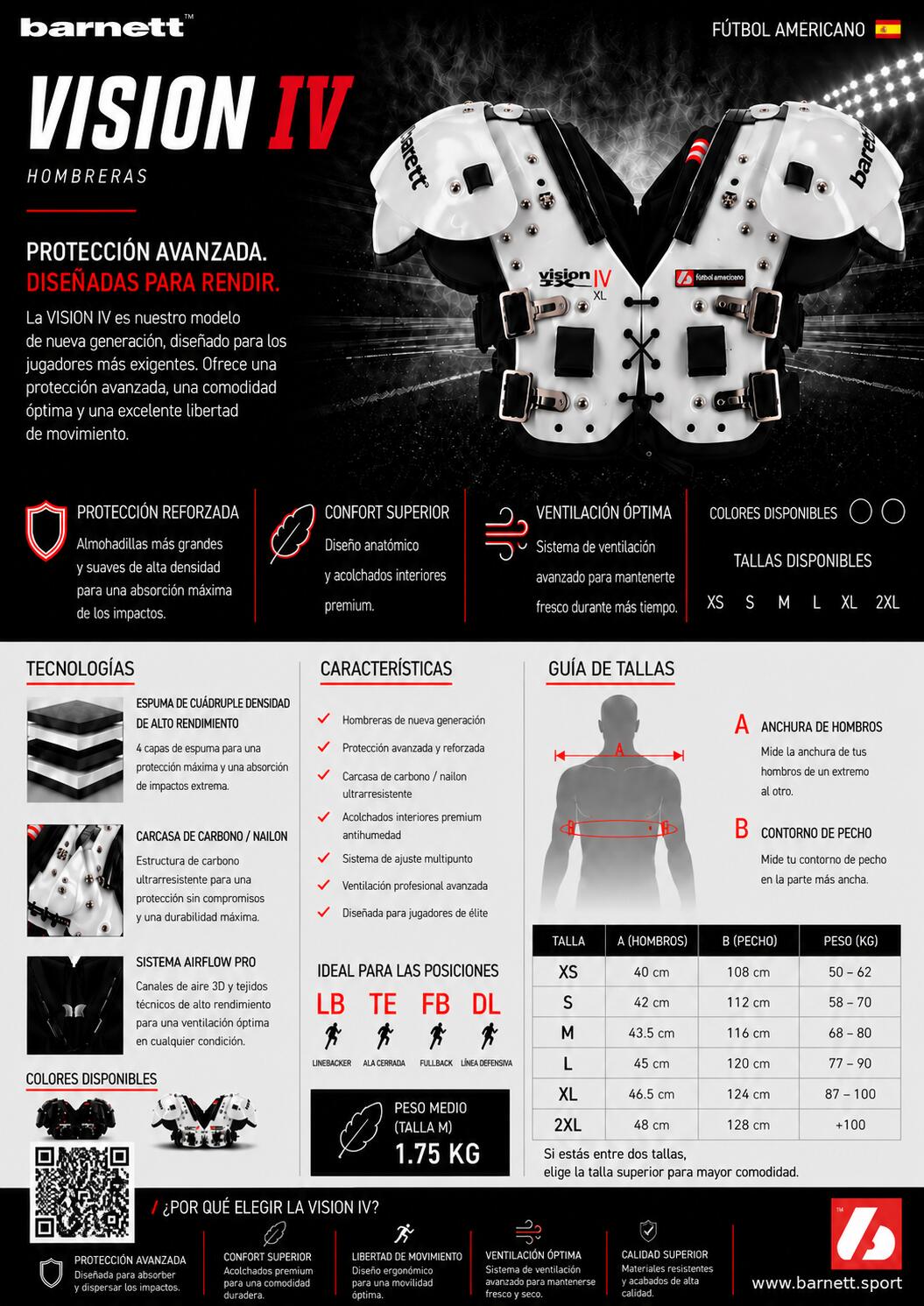 VISION IV lehká ramenní vycpávka pro americký fotbal, černá 7/7
