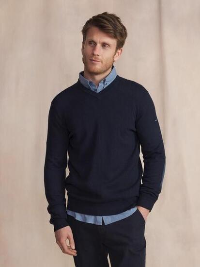 Pull encolure v Homme - MALIKVER Bleu Marine