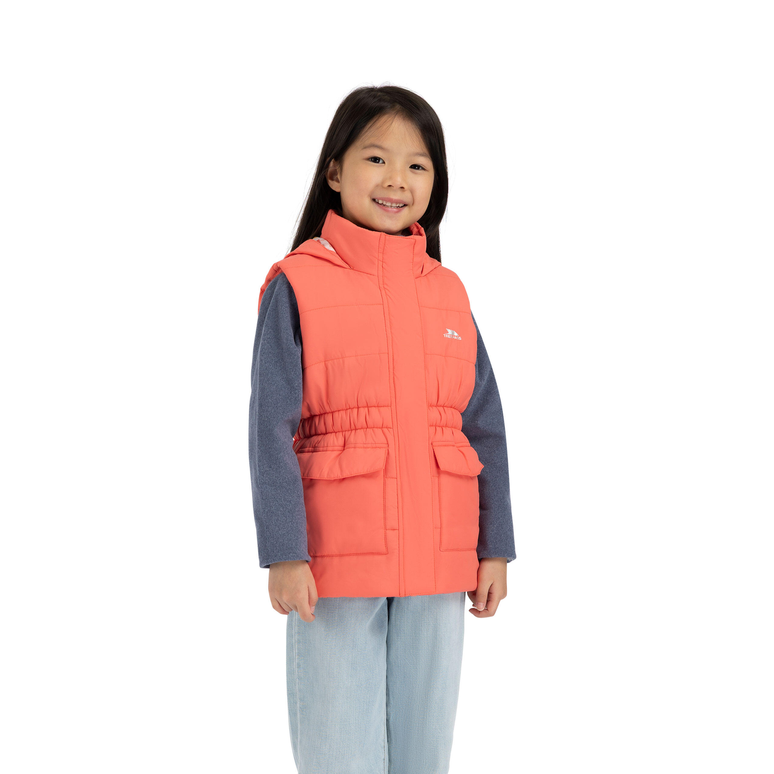 Girls Quilted Fold Away Hood Casual Gilet - Casster 3/5