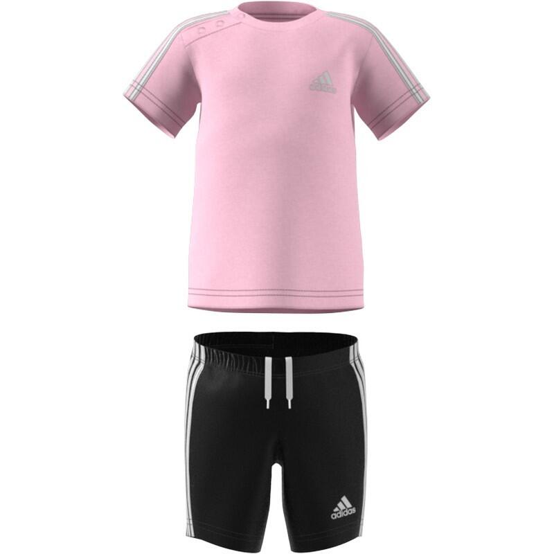 Conjunto Adidas I 3S Sport Set HF1906 rosa e preto para menina 2/5