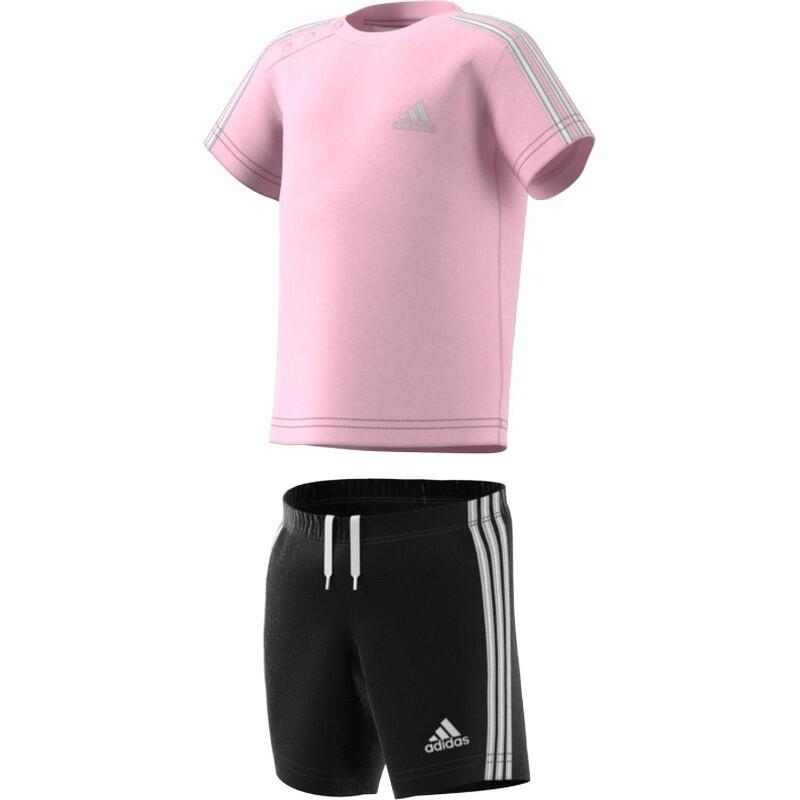 Conjunto Adidas I 3S Sport Set HF1906 rosa e preto para menina 1/5