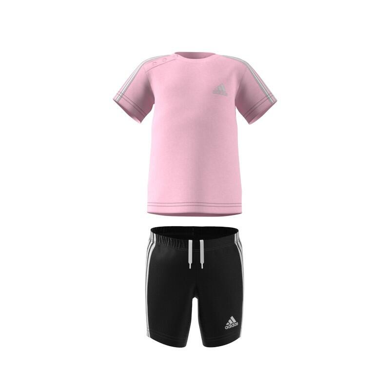 Conjunto Adidas I 3S Sport Set HF1906 rosa e preto para menina 4/5