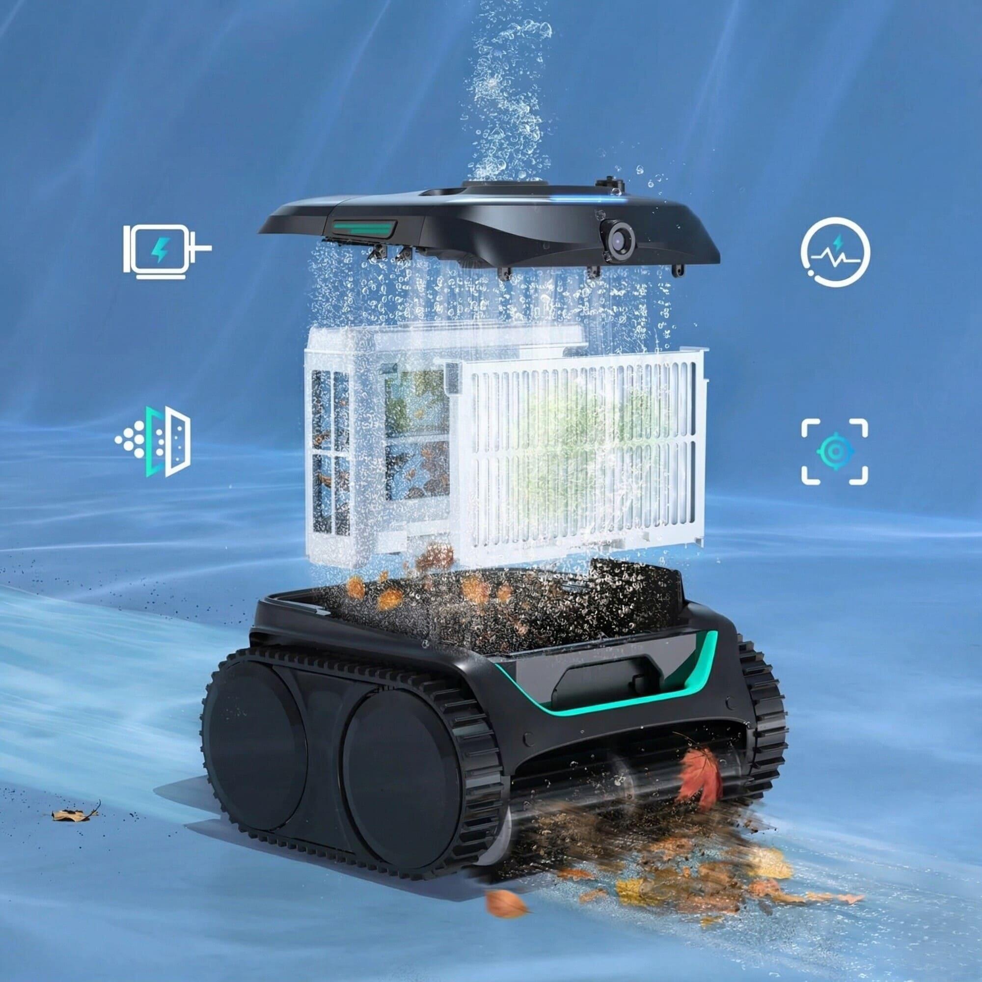 Robot limpiafondos piscina E-TRON VISION WYBOT visión AI WiFi batería 3/7
