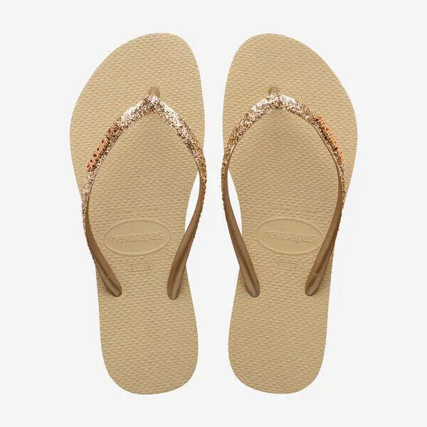 Chinelos Havaianas Modelo Slim Glitter Ii Cor Castanho 6/7