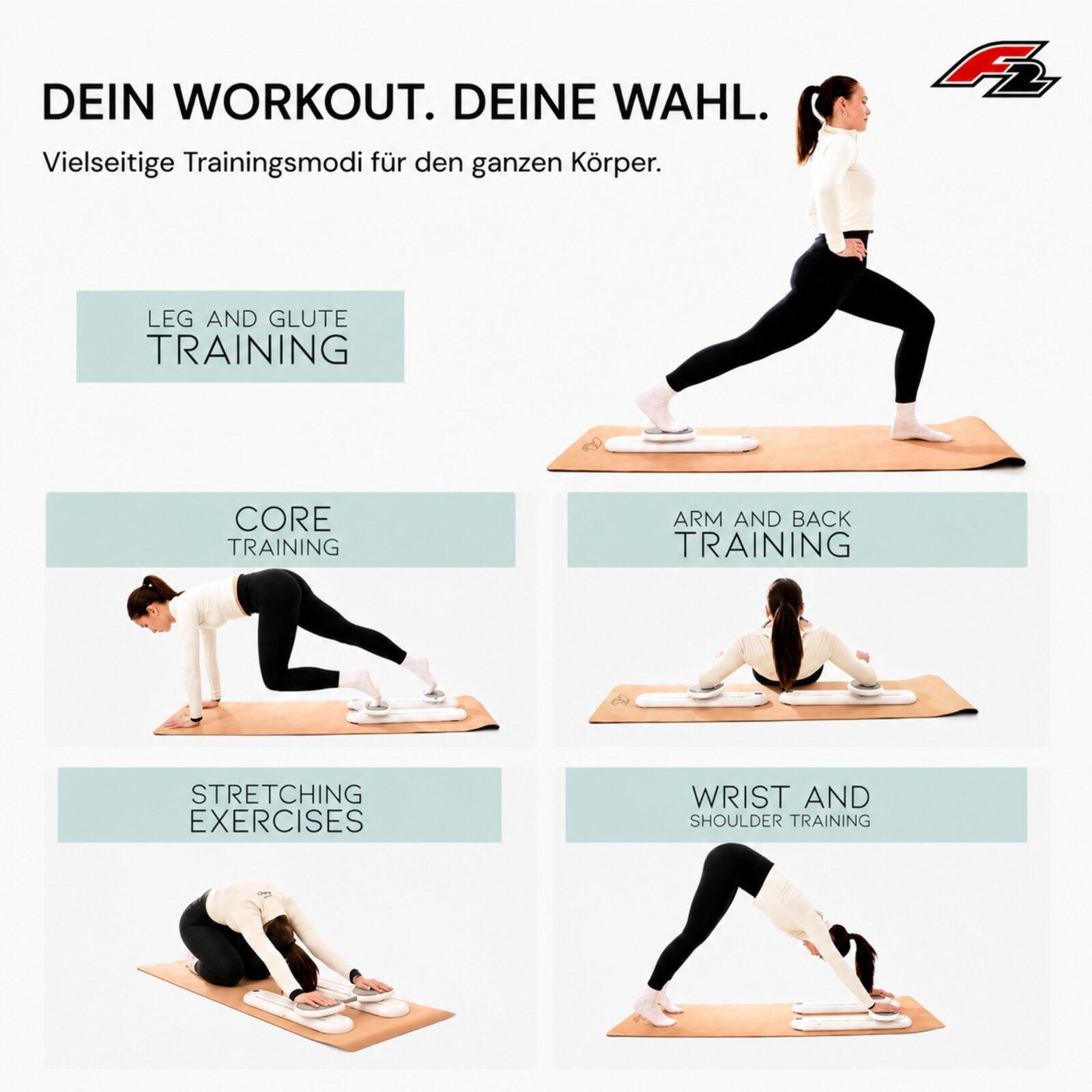 F2 Marken Pilates Board Core Pilates Muskel Training Yoga 64cm Weiss 3/7