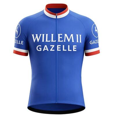 Retro wielershirt willem ii-gazelle - blauw gruppo sportivo - l
