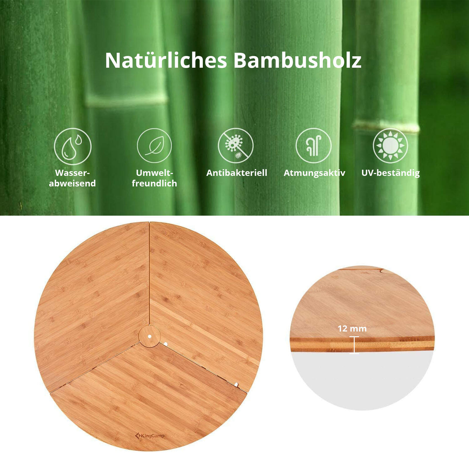 Tavolo da Campeggio Bambù pieghevole rotondo Alluminio Legno Altezza regolabile 7/7