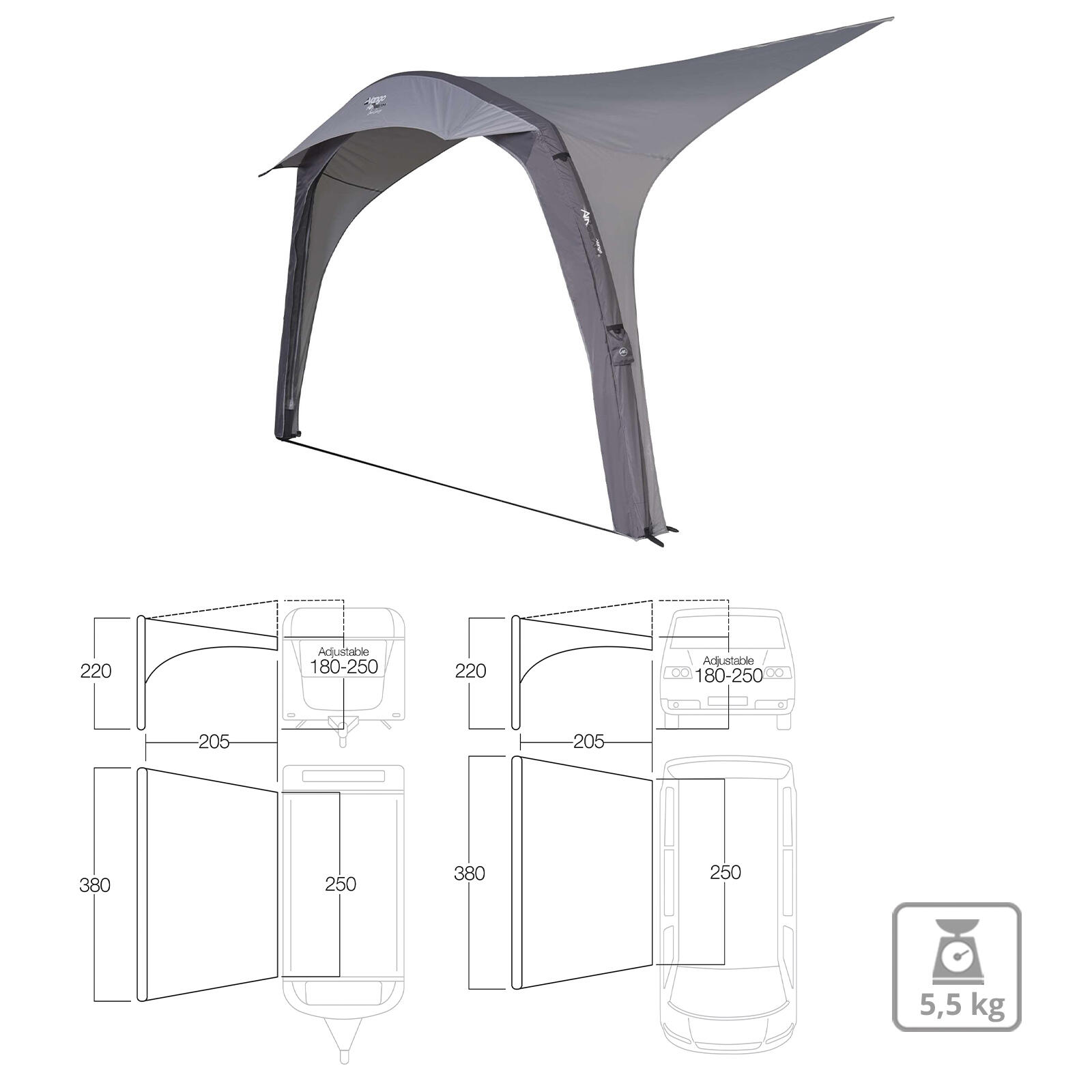 Caravan Sonnensegel Air Beam Wohnmobil Van Bus Markise Vordach Keder 2,5 m 2/7