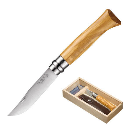Set cadeau couteau No. 8 + étui pliant de poche olives bois