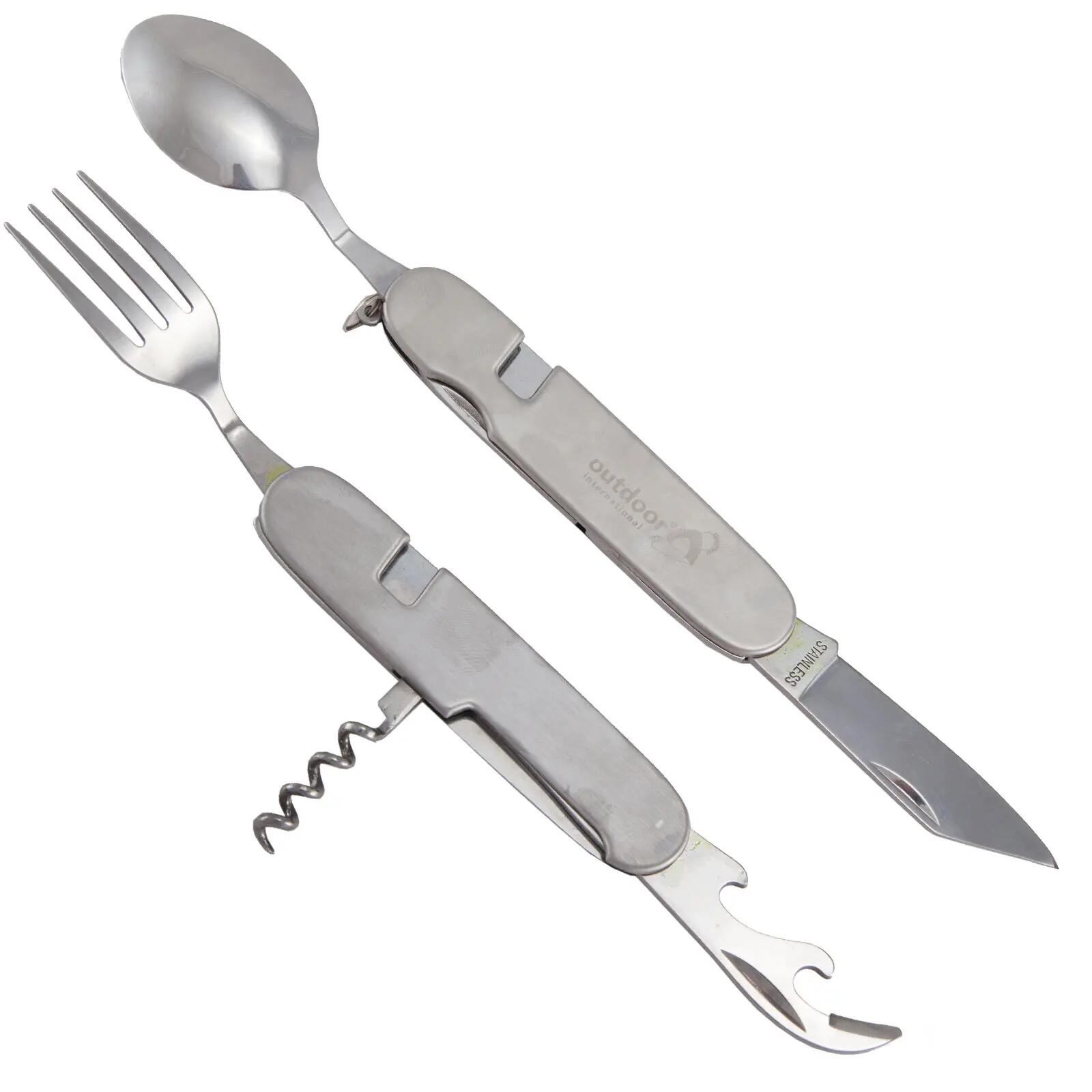 6 in 1 Reise Besteck Set Edelstahl Camping Outdoor Essbesteck Faltbar 3/7
