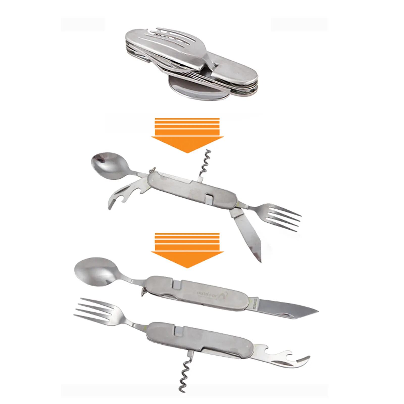 6 in 1 Reise Besteck Set Edelstahl Camping Outdoor Essbesteck Faltbar 2/7