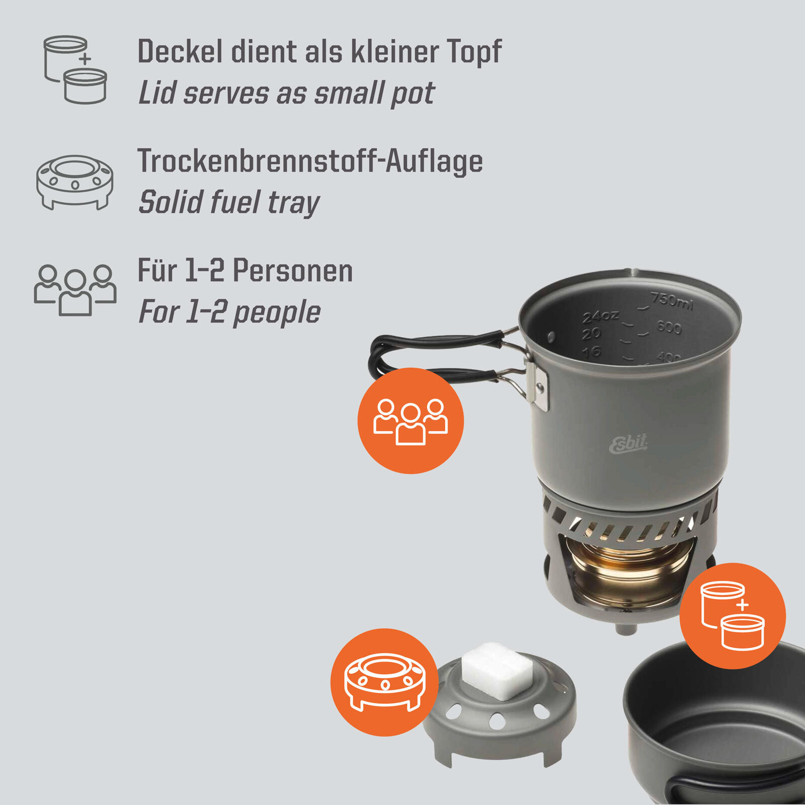 Alu-Kochset und Spirituskocher Esbit 4/7