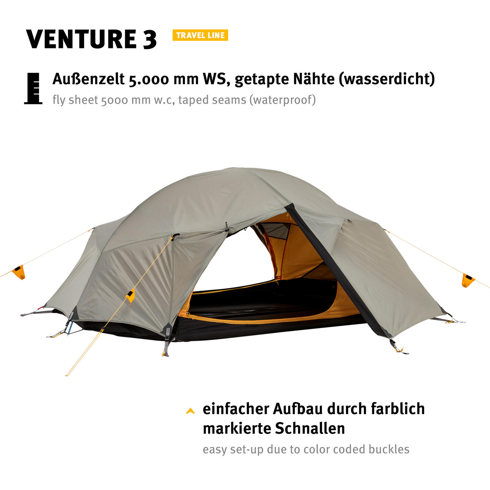 Trekkingzelt Venture 3 Personen Camping Fahrrad Kuppel Zelt Biwak 3,14kg 6/7