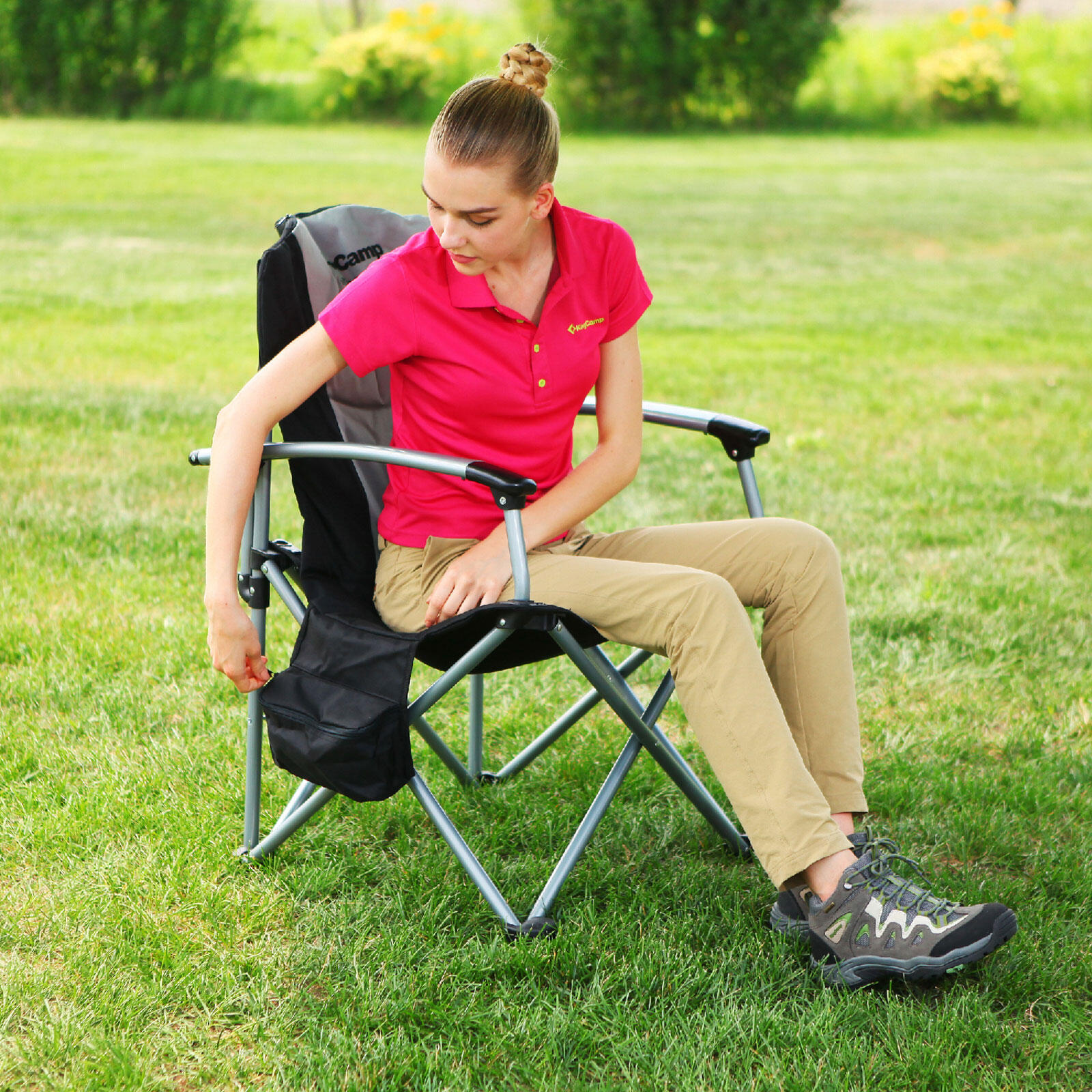 KESSER Chaise Camping Pliable 160kg - Accoudoirs, Porte-gobelet, Lampe Rechargeable, Support Pêche 360° - Sac Inclus