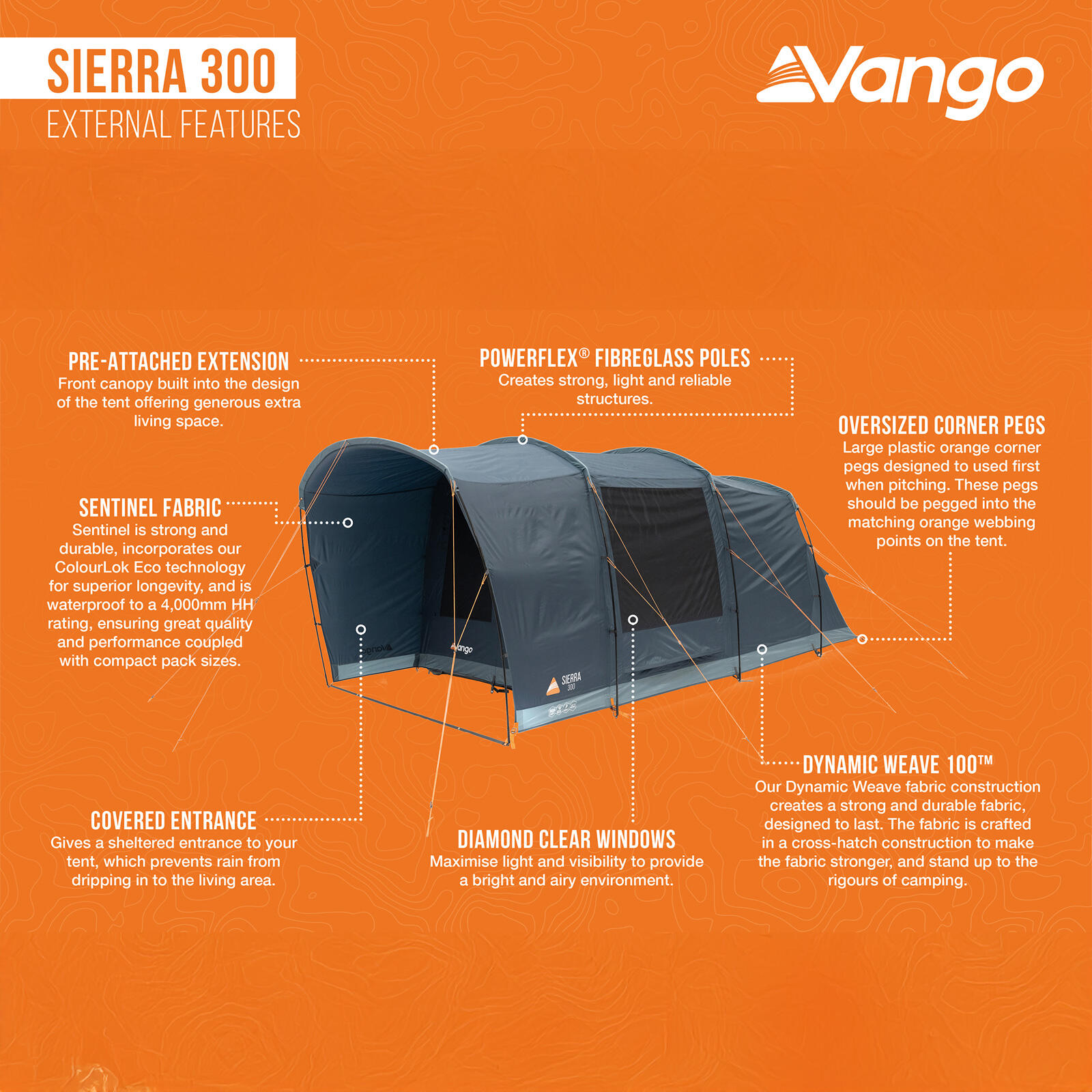 Tienda familiar Sierra 300 Tienda de campaña grupos túnel 3 personas vestíbulo 3/7