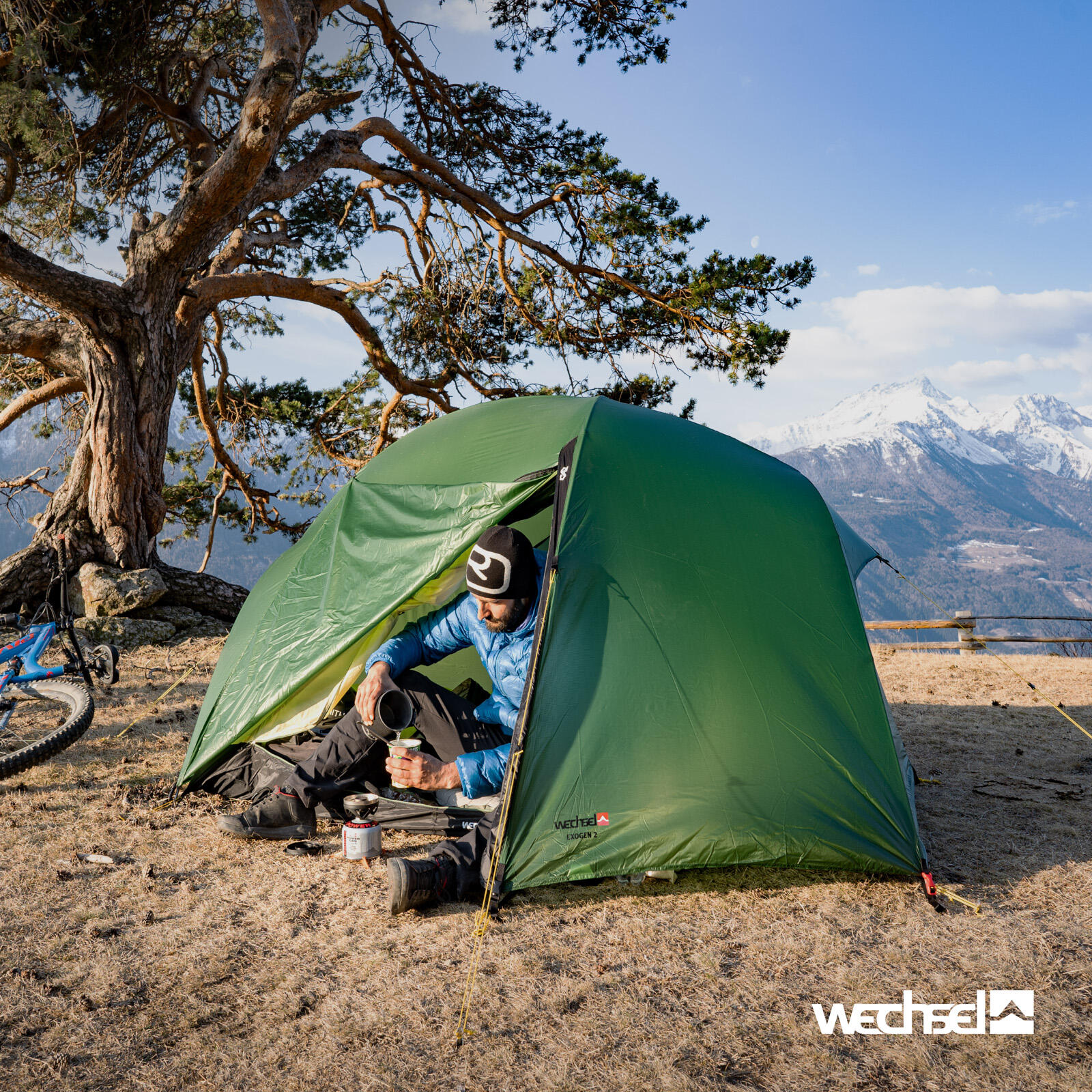 Trekkingzelt Exogen 2 Personen Geodät Camping Fahrrad Biwak Zelt 1,93 kg 6/7