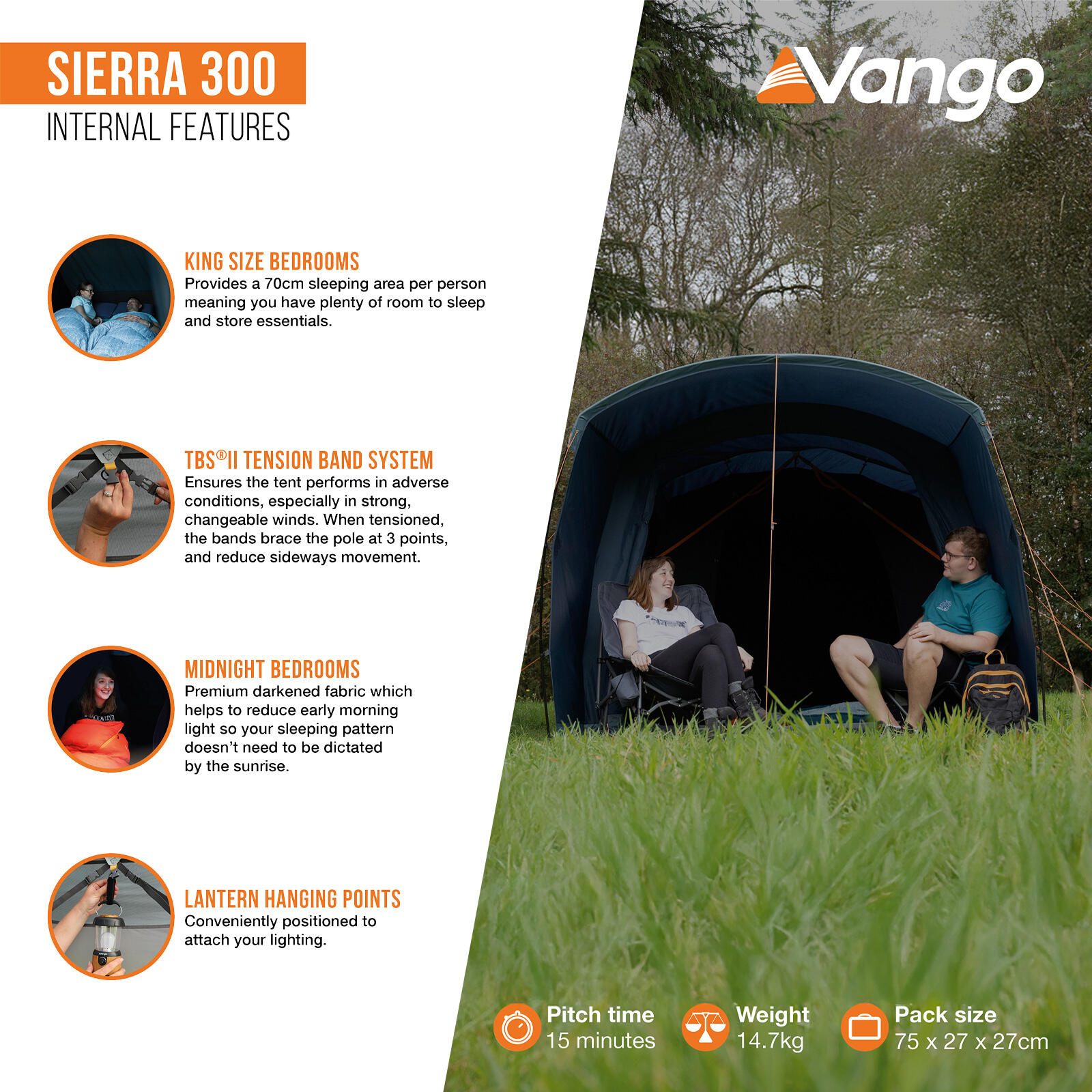 Tienda familiar Sierra 300 Tienda de campaña grupos túnel 3 personas vestíbulo 4/7