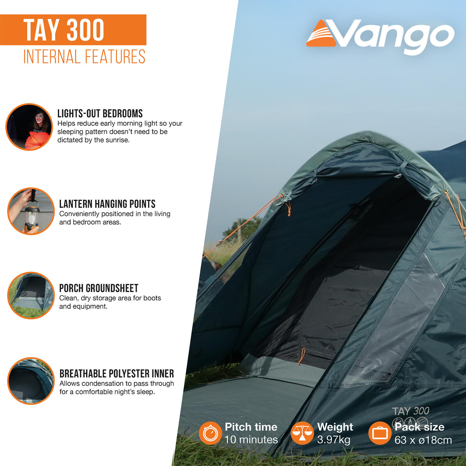 Namiot kempingowy rodziny 3 osobowy Vango Tay 300 3/7