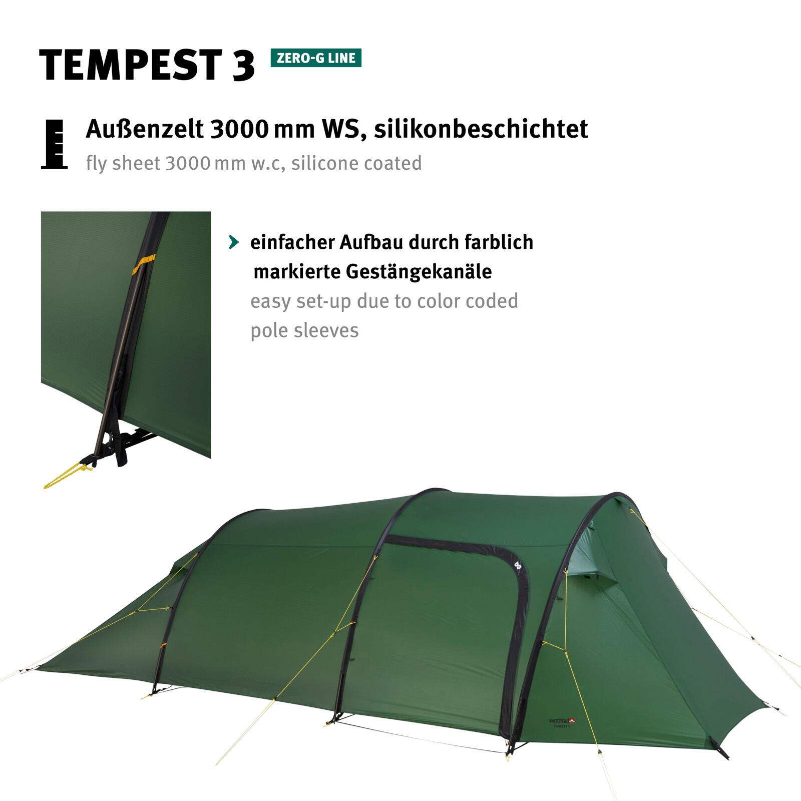 Trekkingzelt Tempest 3 Personen Tunnel Camping Fahrrad Biwak Zelt 2,85kg 6/7