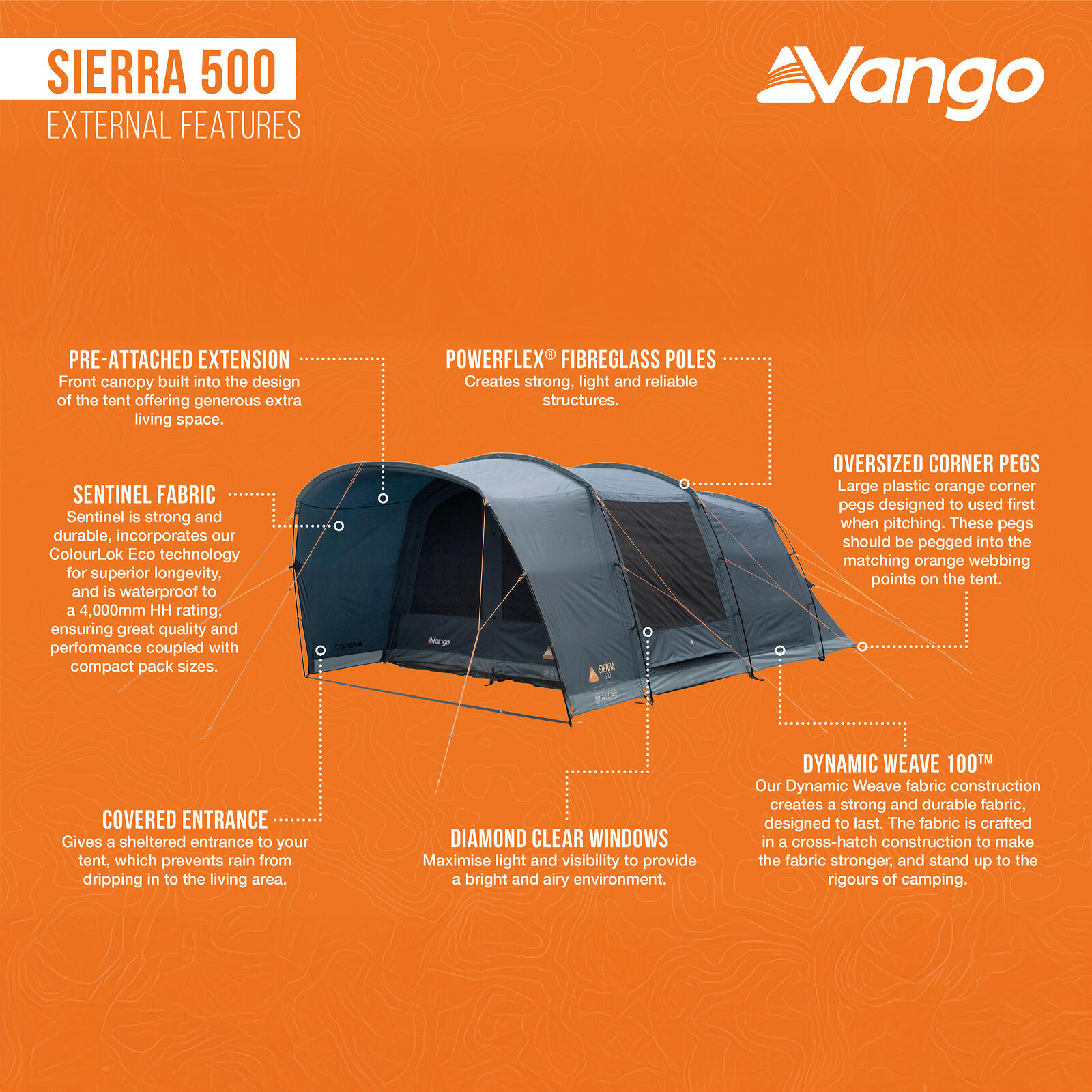 Tenda famiglia Sierra 500 Tenda gruppo campeggio 5 persone tunnel vestibolo 3/7