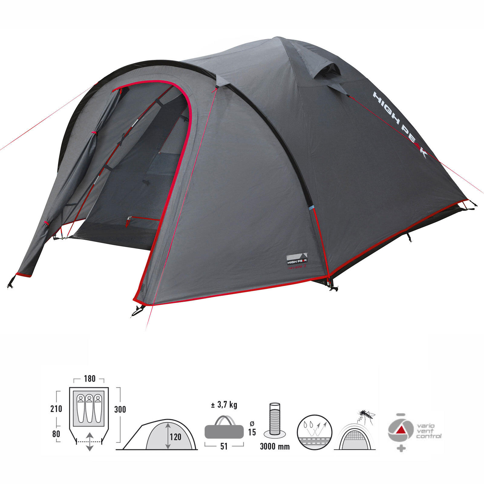 Tente High Peak Nevada 3 dômes, tente de camping avec porche 2/7
