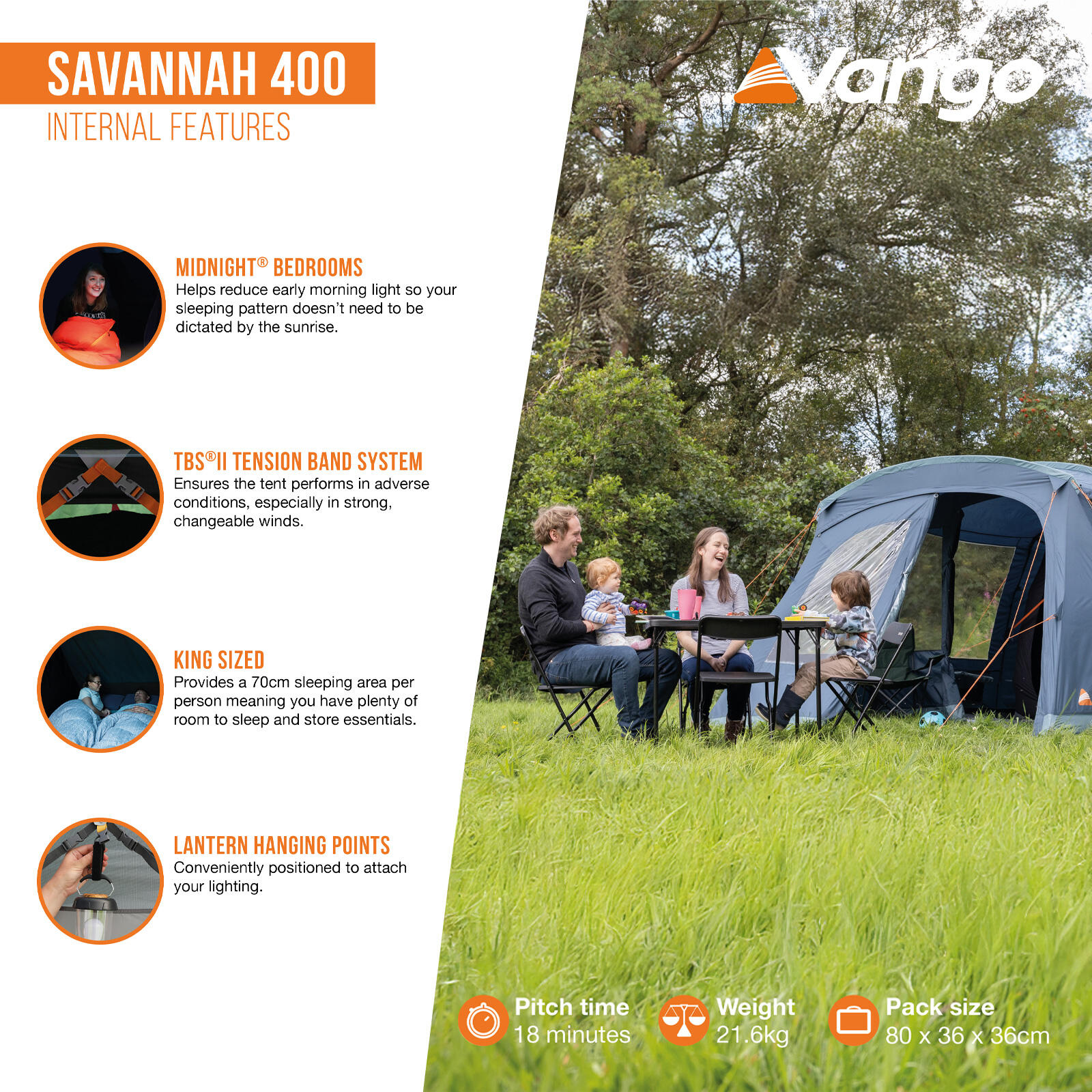 Tenda famiglia Savannah 400 Tenda gruppo campeggio 4 persone tunnel vestibolo 3/7