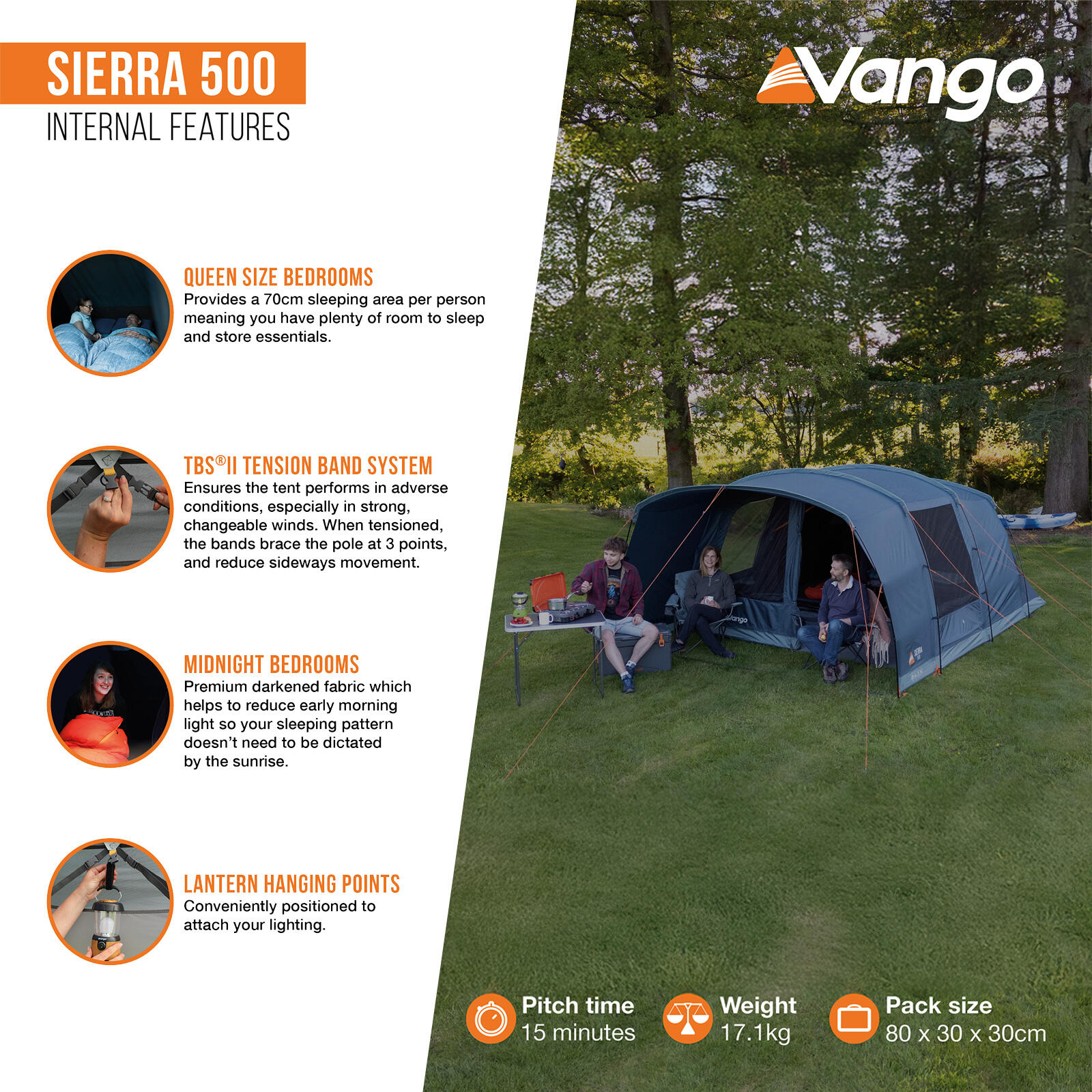 Tenda famiglia Sierra 500 Tenda gruppo campeggio 5 persone tunnel vestibolo 4/7