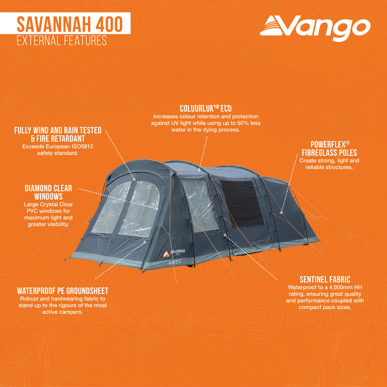 Tenda famiglia Savannah 400 Tenda gruppo campeggio 4 persone tunnel vestibolo 4/7